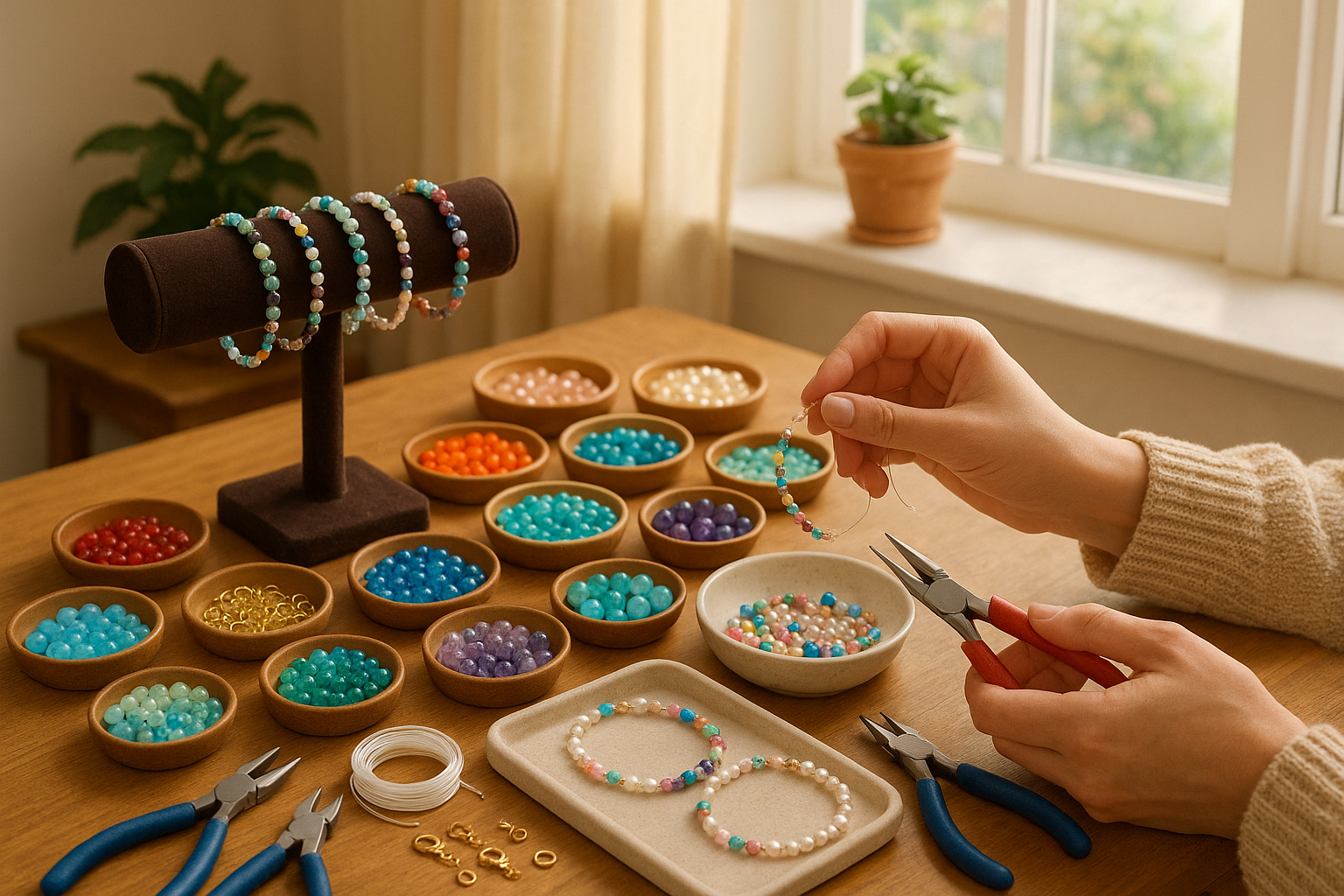 Une image qui décrit des ateliers à domicile pour la fabrication de bracelets en perles Image